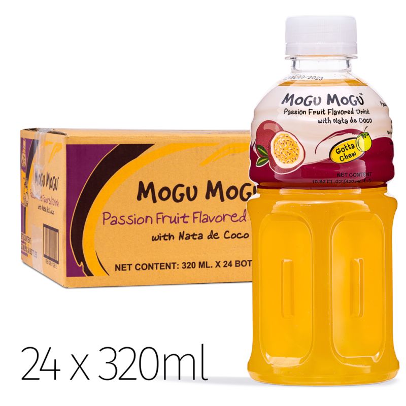 Mogu Mogu Passionfruit Flavored Drink With Nata De Coco (320ml x 24 bottles)