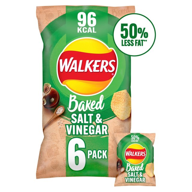 Walkers Baked Crisps Salt & Vinegar 6 x 22g
