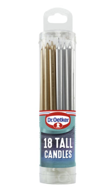 Dr. Oetker Tall Metallic Candles 18 Pack