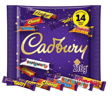 Cadbury Milk Variety Treat Size Chocolate Bars Multipack 1 X 216g