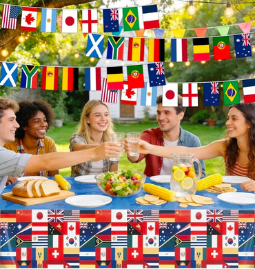 World Cup Football 2026 Flags Bunting and Table Cloth for World Cup Party Decorations, Double Sides Flags Bunting for World Cup Football Bar Club Garden Decor