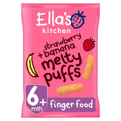 Ella's Kitchen Strawberry and Banana Melty Puffs Baby Snack 6+ Months 20g