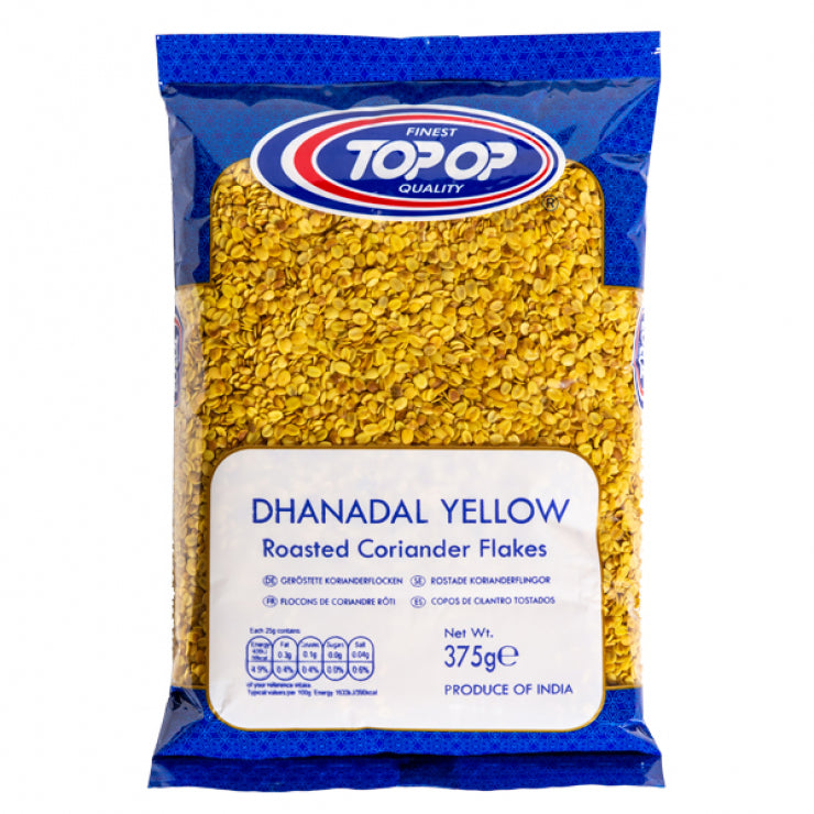 Top-Op Dhanadal Yellow ( Roasted Coriander Flakes  ) Dhana Dal 375g