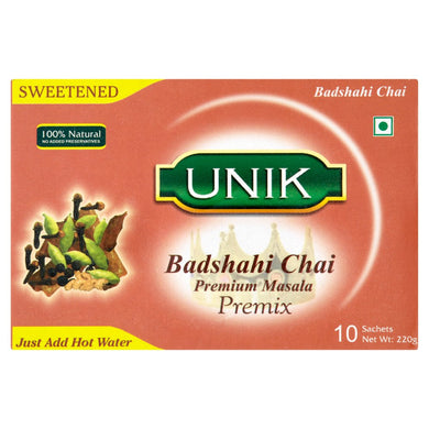 Unik instant Badshahi Masala  Chai / Tea sweetened

  Pre Mix Tea (10 Sachets)