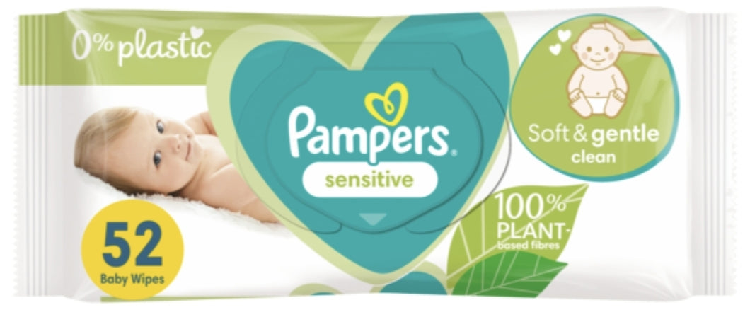 Pampers Sensitive Baby Wipes 0% Plastic 52 Wipes