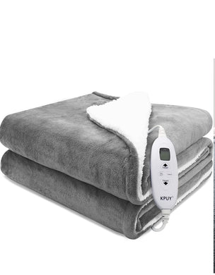 KPUY Electric Blanket - Heated Throw - Fast Heating Heated Throw Blanket with 9 Heat Settings & Timer, Auto Off, Machine Washable（160cm×130cm）,Grey
