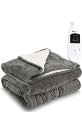 MONHOUSE Heated Throw - Electric Blanket - Digital Controller - Timer up to 9 hours, 9 Heat Settings, Auto Shutoff - Machine Washable - Single 130X160cm -GREY SHEARLING