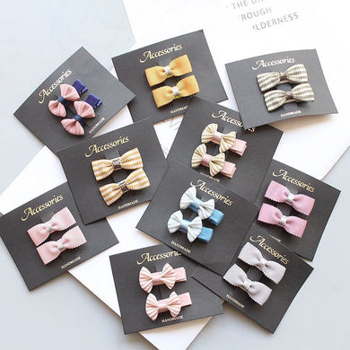 MIXIU 2pcs/set Solid Plaid Striped Bow Hair Clips+Little Girl Boutique Bowknot Elastic Hair Bands For Kids Baby Hair Accessories