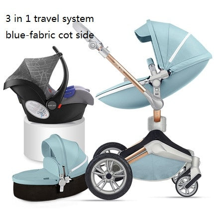 hot mom stroller blue Hotmom high landscape 360 degree rotation, PU Leather baby stroller,ki – HimalayanSpices