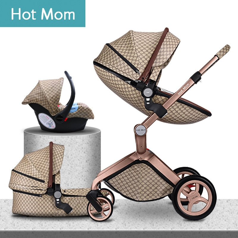hot mom car seat and stroller Hot mom stroller ISOFIX interface car seat luxury 3 in1 baby stroller – HimalayanSpices