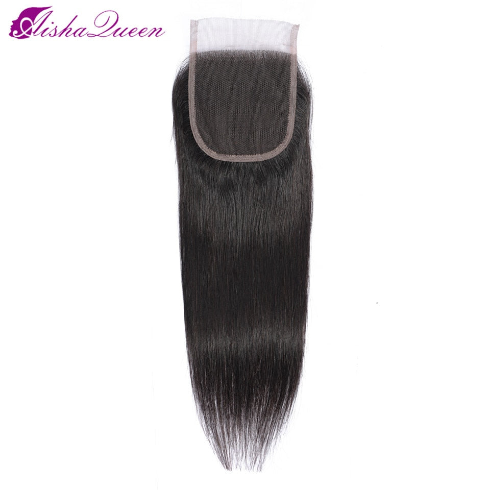 Aisha Queen 4*4 Lace Closure Free/Middle/Three Part Swiss Lace Medium Brown Lace Color Closures Non-Remy Brazilian Hair