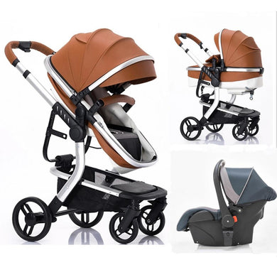 Luxurious Baby Stroller 3 in 1 Portable Travel Baby Carriage Folding Prams High Landscape Aluminum Frame Car for Newborn Baby