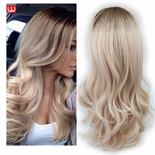 Wignee Long 2 Tone Ombre Brown Ash Blonde Temperature Synthetic Wigs For Black/White Women Glueless Wavy Daily/Cosplay Hair Wig