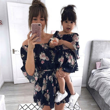 Mother Daughter Dress Family Matching Outfits Off Shoulder Floral Dress Summer Girl Women Boho Loose Dresses Sundress Clothes