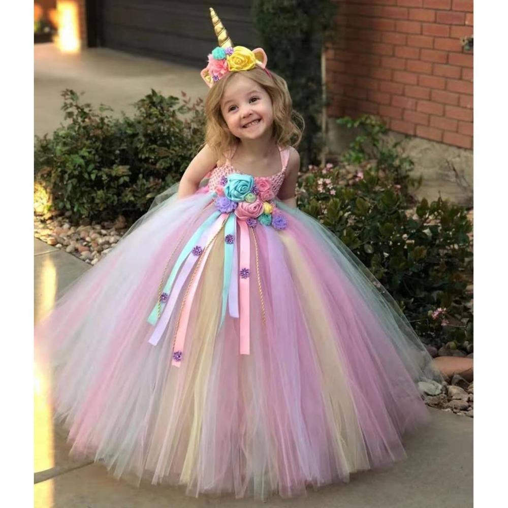 Lovely girl long dress Unicorn hair band flower dress princess birthd HimalayanSpices