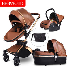 CE standard luxury high landscape stroller gold frame 0-3 years old baby 4 in 1 baby stroller with umbrella and bags 8 gifts