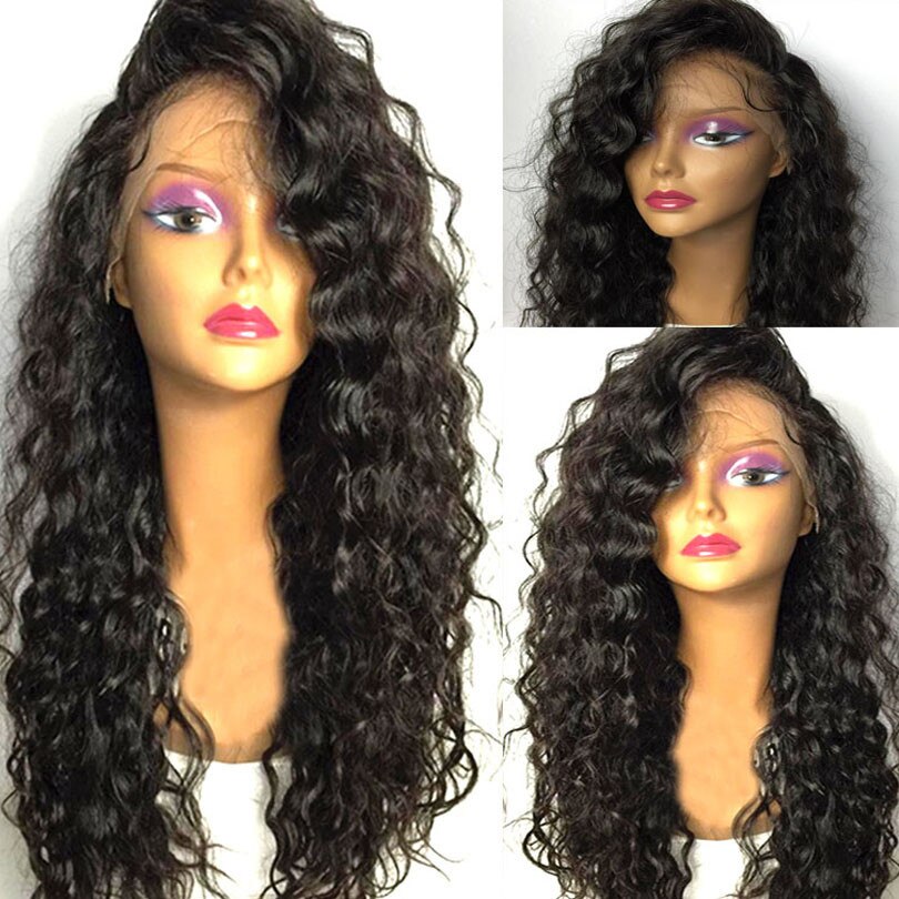 Black Long Curly Lace Wigs with Baby Hair for Women 13x4 kinky Curly Hair Synthetic Lace Front Wigs Heat Resistant Fiber