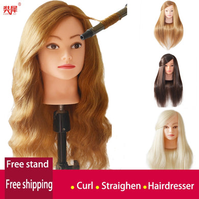 Professional Mannequin head With 85% Gold Human Hair For Barber Practice Hairstyle Kappershoofd Hairdresser Doll Training Head