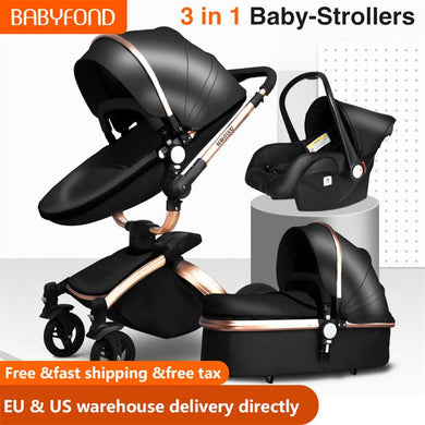 Babyfond  3 in 1 baby stroller High landscape stroller 360 degree Carriage PU Pram EU safety Car Seat Bassinet newborn trolley