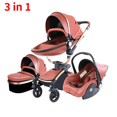 Luxury Baby Stroller 3 In 1 High Landscape Travel System Buggy Stroller Newborn Leather Car Seat Trolley Stroller 2 IN 1