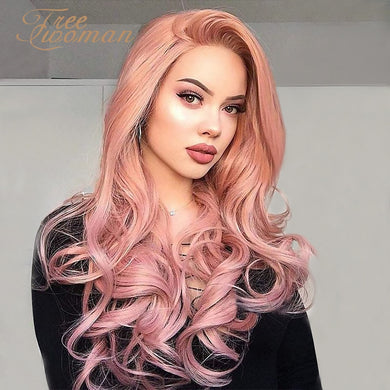 FREEWOMAN Synthetic Lace Front Wig For Women 24 Inch Wavy Wigs Fake Hair Extension Heat Resistant Purple Pink Blonde Cosplay Wig