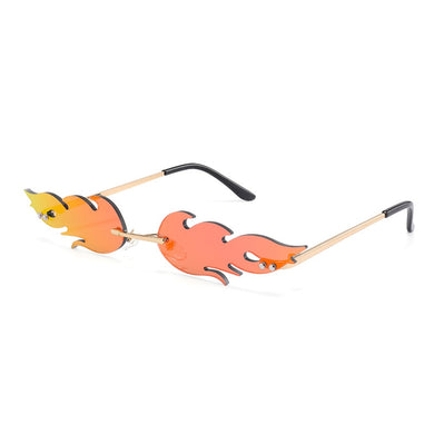 Luxury Fashion Fire Flame Sunglasses Women  Rimless Wave Sun Glasses Metal Shades For Vintage Women Mirror Eyewear UV400