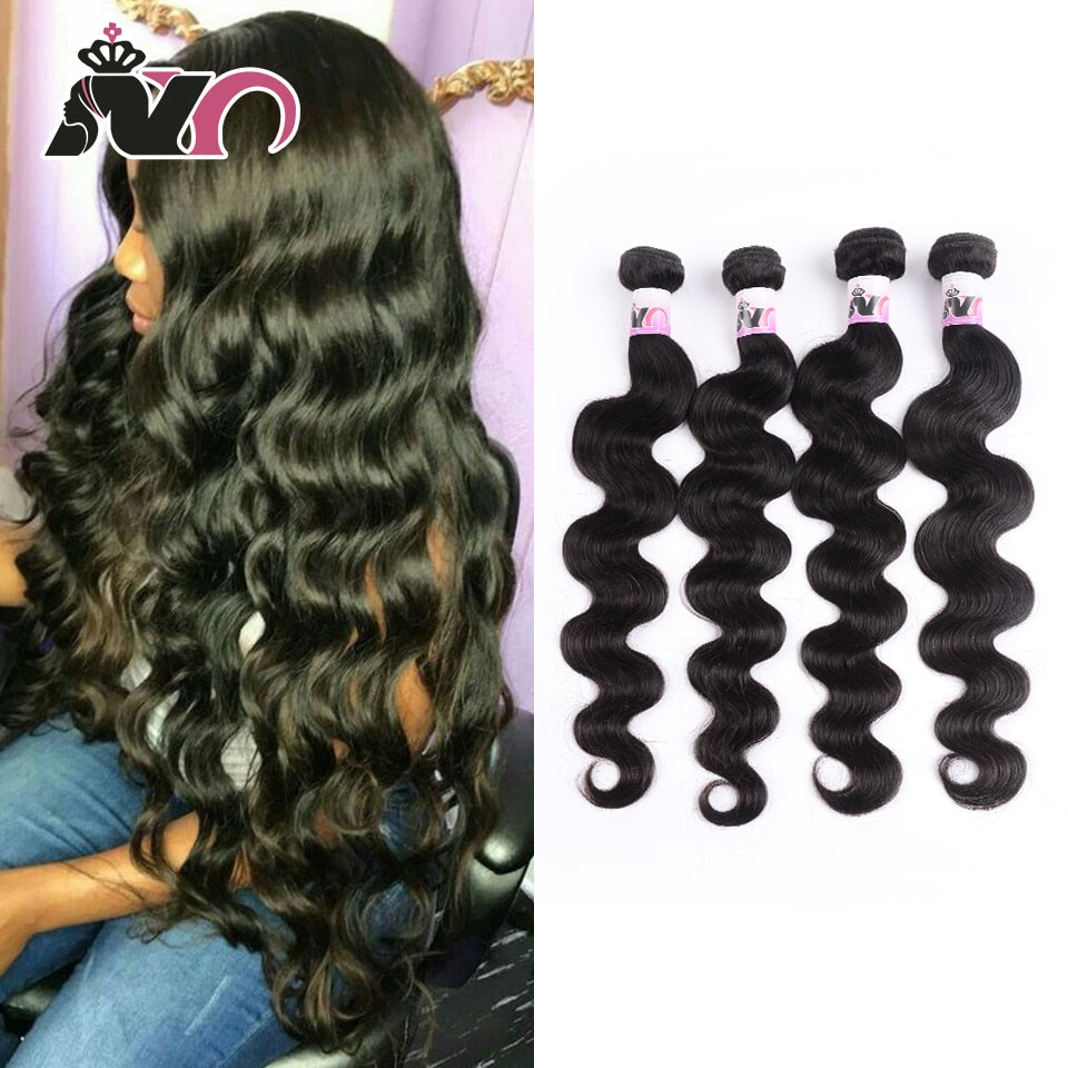 NY Hair Brazilian Body Wave 4 Bundles Hair 100% Human Hair Weave Natural Black Non-Remy Body Wave Bundles Deals for Black Women