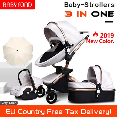 Free ship ! Leather 3 in 1 Baby stroller two-way suspension  2 in 1 Stroller EU safety Car Seat newborn Bassinet send umbrella