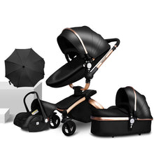 Free ship ! Leather 3 in 1 Baby stroller two-way suspension  2 in 1 Stroller EU safety Car Seat newborn Bassinet send umbrella