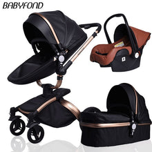 Free ship ! Leather 3 in 1 Baby stroller two-way suspension  2 in 1 Stroller EU safety Car Seat newborn Bassinet send umbrella
