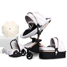 Free ship ! Leather 3 in 1 Baby stroller two-way suspension  2 in 1 Stroller EU safety Car Seat newborn Bassinet send umbrella