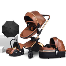 Free ship ! Leather 3 in 1 Baby stroller two-way suspension  2 in 1 Stroller EU safety Car Seat newborn Bassinet send umbrella