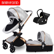 Free ship ! Leather 3 in 1 Baby stroller two-way suspension  2 in 1 Stroller EU safety Car Seat newborn Bassinet send umbrella