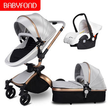 Free ship ! Leather 3 in 1 Baby stroller two-way suspension  2 in 1 Stroller EU safety Car Seat newborn Bassinet send umbrella