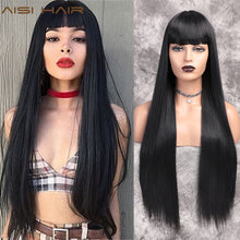 AISI HAIR Long Straight Black Wig Synthetic Wigs for Women Natural Middle Part Lace Wig Heat Resistant Fiber Natural Looking Wig