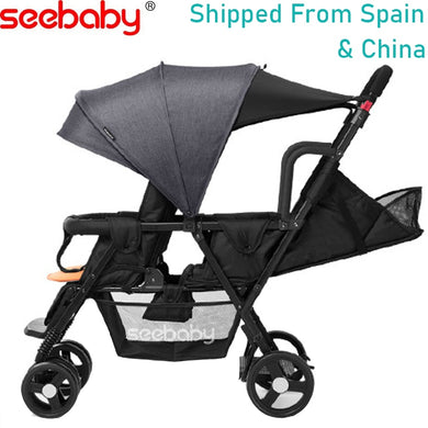 Seebaby Twin Baby Stroller Big Small Two-child Double 4 Wheel Stroller Folding Lightweight Front and Back Can Sit and Lie