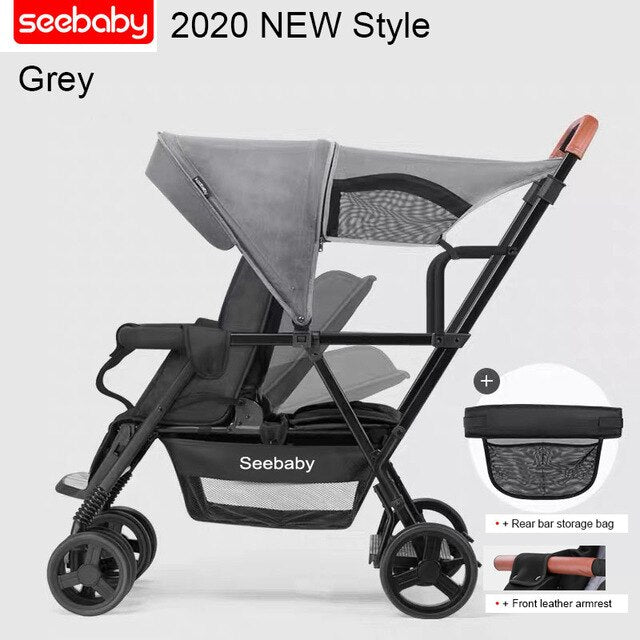 seebaby double stroller Seebaby Twin Baby Stroller Big Small Two-child Double 4 Wheel Stroller – HimalayanSpices