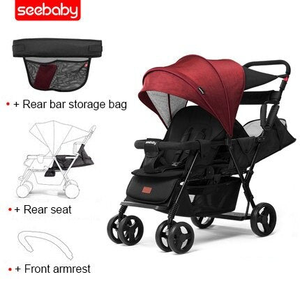 seebaby double stroller Seebaby Twin Baby Stroller Big Small Two-child Double 4 Wheel Stroller – HimalayanSpices