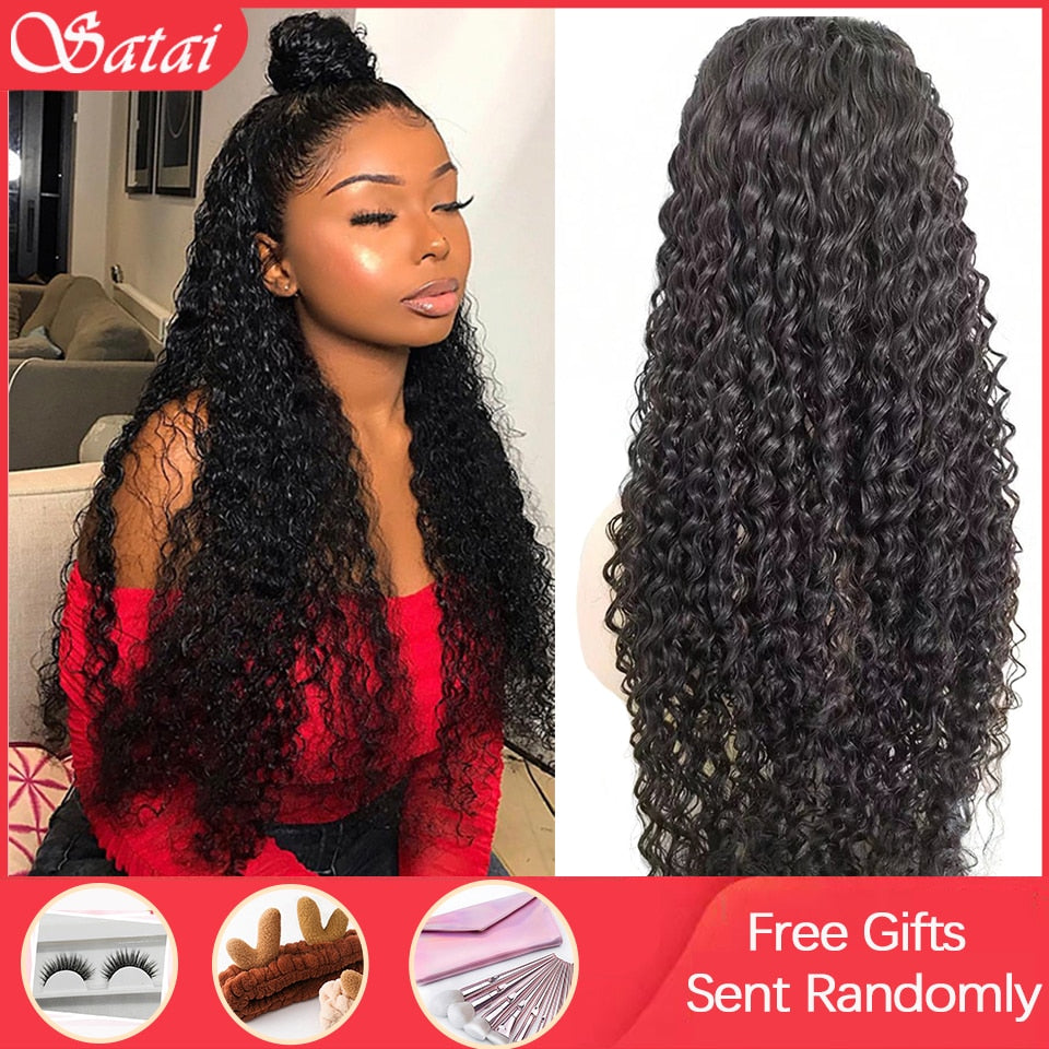 Satai 13x6 Lace Front Wig Curly Human Hair Wig Brazilian Remy Hair Jerry Curl Wig 180 Density Lace Front Human Hair Wigs