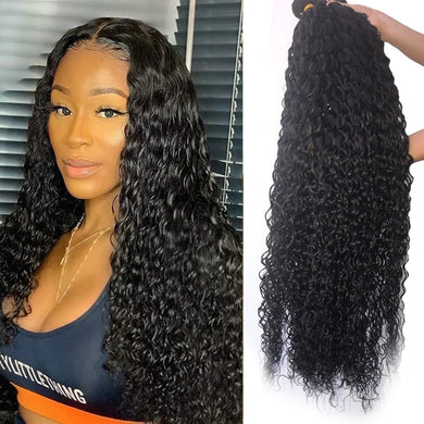 Queenlife 30 32 34 36 inch Water Wave Bundles Brazilian Human Hair Extensions 1/3/4 Bundles Water Wave Remy Hair Weave Bundles