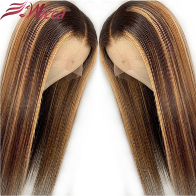 Wicca Highlight 13x6 Lace Front Human Hair Wigs With Baby Hair 8-26 Inches Brazilian Remy Hair Bleached Knots