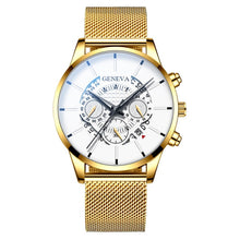 Luxury Men's Fashion Business Calendar Watches Blue Stainless Steel Mesh Belt Analog Quartz Watch relogio masculino