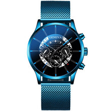Luxury Men's Fashion Business Calendar Watches Blue Stainless Steel Mesh Belt Analog Quartz Watch relogio masculino