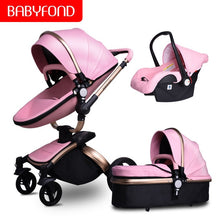 Free ship ! Leather 3 in 1 Baby stroller two-way suspension  2 in 1 Stroller EU safety Car Seat newborn Bassinet send umbrella