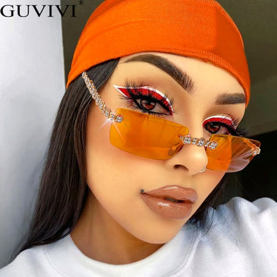 Rimless Diamond Sunglasses Women 2020 Rectangle Steampunk Sun Glasses Crystal Vintage Rhinestone Glasses Eyewear UV400 Oculos