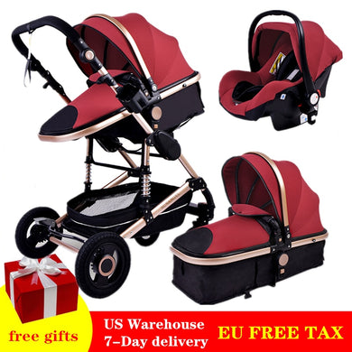 Luxury Multifunctional 3 in 1 Baby Stroller Portable High Landscape Gold Black Baby Carriage Folding Newborn Carrinho De Bebe