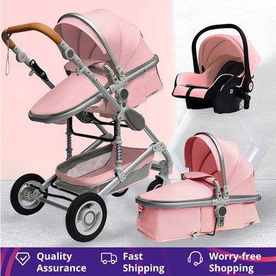 Luxurious Baby Stroller 3 in 1 Portable Travel Baby Carriage Fold Pram High Landscape Aluminum Frame Newborn Infant Stroller