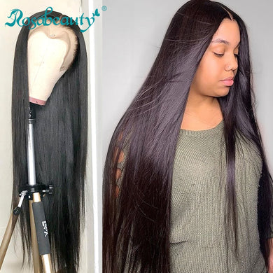 Rosabeauty Brazilian Straight Glueless Lace Front Human Hair Wigs Pre Plucked For Black Women 28 30 Inch Full 360 Frontal Wig