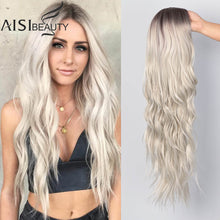 AISI BEAUTY Long Wavy Womens Wig Natural Part Side Hair Ombre Synthetic Wigs Platinum/Blonde/Black Wigs Heat Resistant for Women