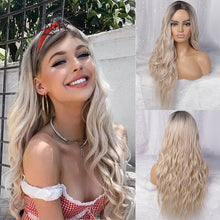 AISI BEAUTY Long Wavy Womens Wig Natural Part Side Hair Ombre Synthetic Wigs Platinum/Blonde/Black Wigs Heat Resistant for Women